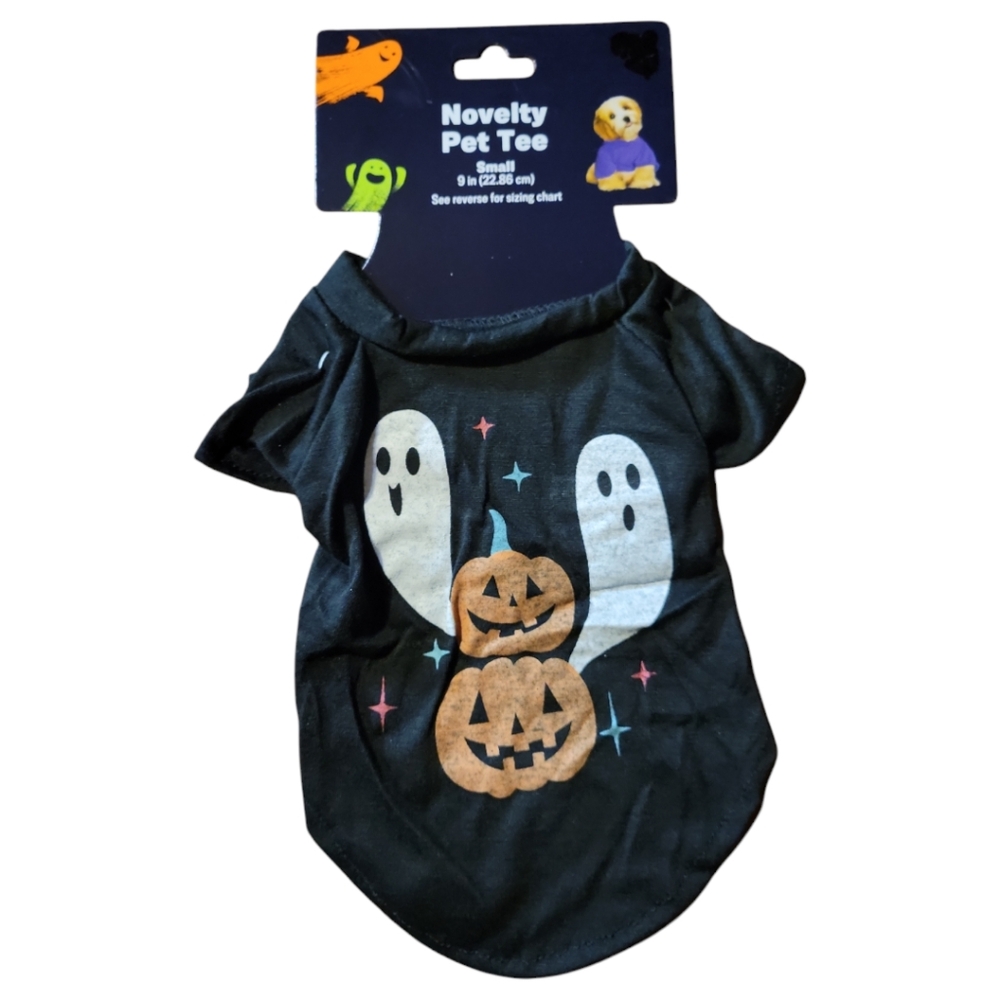 NWT Orange Black White Ghost Pumpkins Stars Halloween T-Shirt Dog Cat Sz S